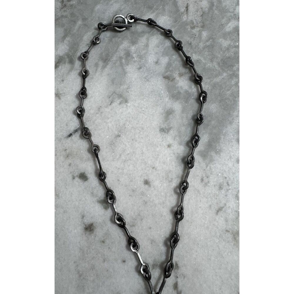 Vintage MCM Denmark Lysgard Pewter Long Brutalist Pendant Necklace 21in - Picture 7 of 9
